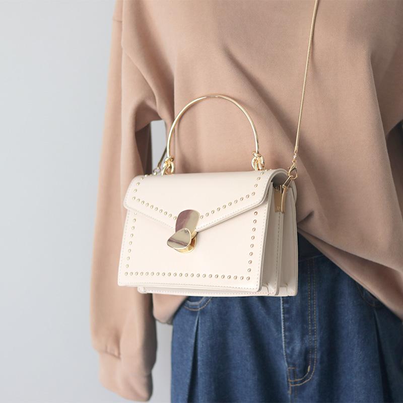 

Elegant Female Metal Handle Tote bag 2021 Fashion New Quality PU Leather Women's Designer Handbag Chain Shoulder Messenger Bag, Beige