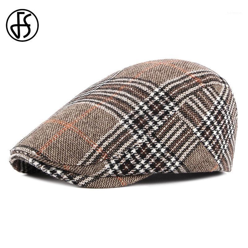 

FS Autumn Winter Men Wool Beret Women Hat Vintage Plaid Ivy Newsboy Flat Cap Retro Berets Artist Painter Male Berets Hats1, Blue