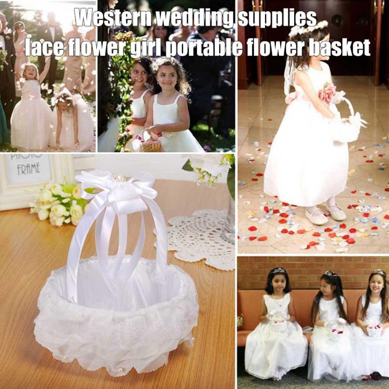 

New Wedding White Flower Basket Lace Ribbon Candy Storage Basket Western Wedding Supplies DNJ998