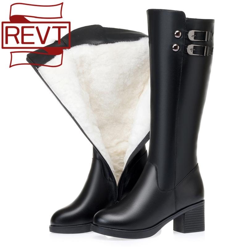 

REVT Platform Women High Heel Boots 2020 New Genuine Leather Female Winter Sexy Boots Plus Size 41 42 43 Thick Wool Snow, Black fur