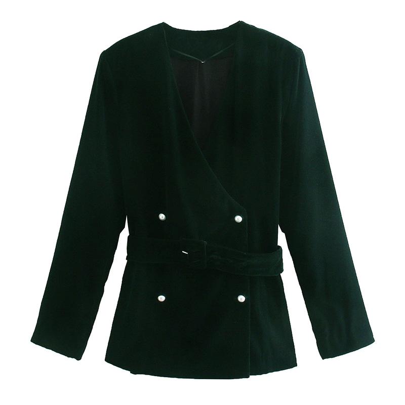 

Katara Fashion Double Breasted Blazers Women Elegant Tie Belt Waist Jackets Women Long Sleeve Solid Velvet Suits Ladies, As picture