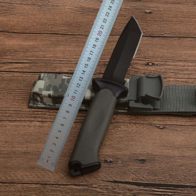 

1pcs New Outdoor Survival Straight Knife 12C27 Black Coated Tanto Point Blade FRN Handle Fixed Blade Knives With ABS+Nylon Sheath
