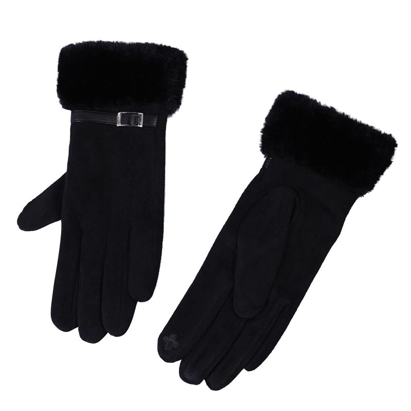 

Women's Suede Gloves Warm Solid Color Winter Gloves T-ouch Screen Index Finger Elegant Full Finger Adjustable #YJ