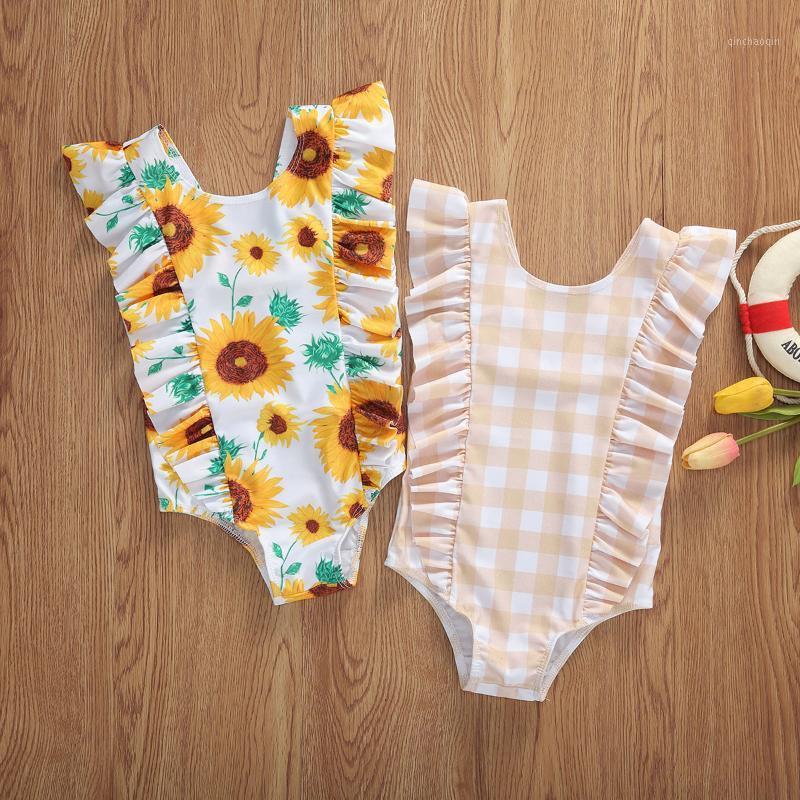 

0-5Y Kids Swimwear Newborn Baby Girls One-piece Swimsuit Summer Ruffles Sleeve Bathing Suit Child Floral Plaid Bikini1