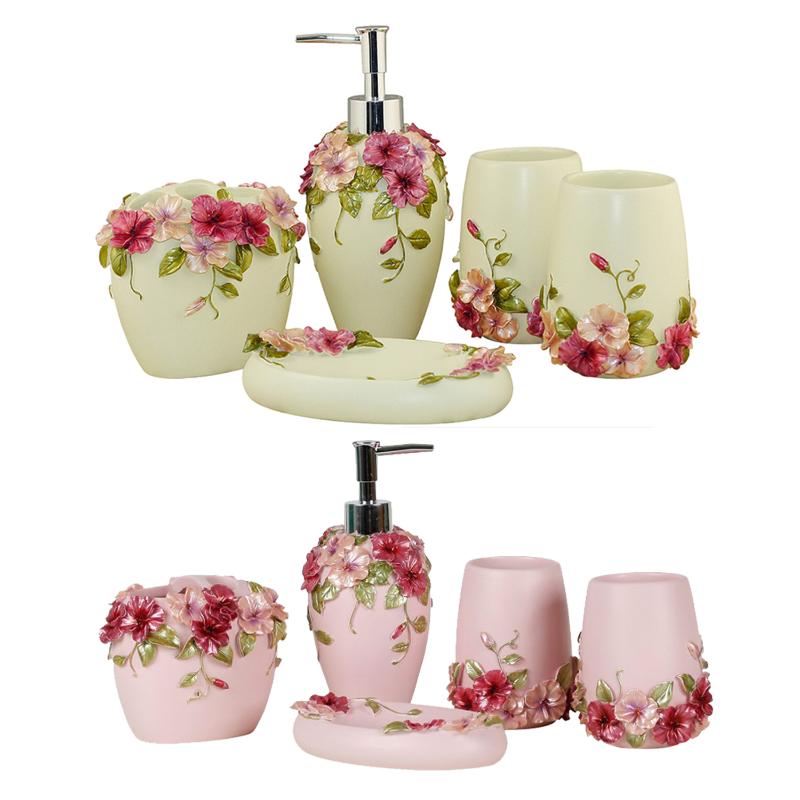 

Country Style Resin 5Pcs Bathroom Accessories Set Soap Dispenser/Toothbrush Holder/Tumbler/Soap Dish