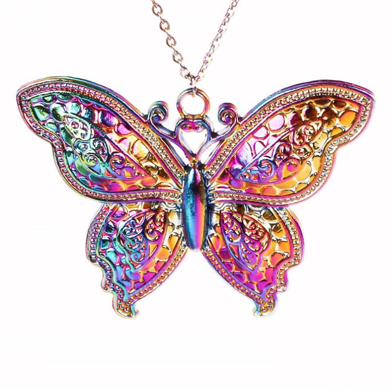 

1pcs Rainbow Color Alloy cute big Butterfly Necklace free Stainless Steel Chain DIY Butterflies Jewelry Women Girl gifts