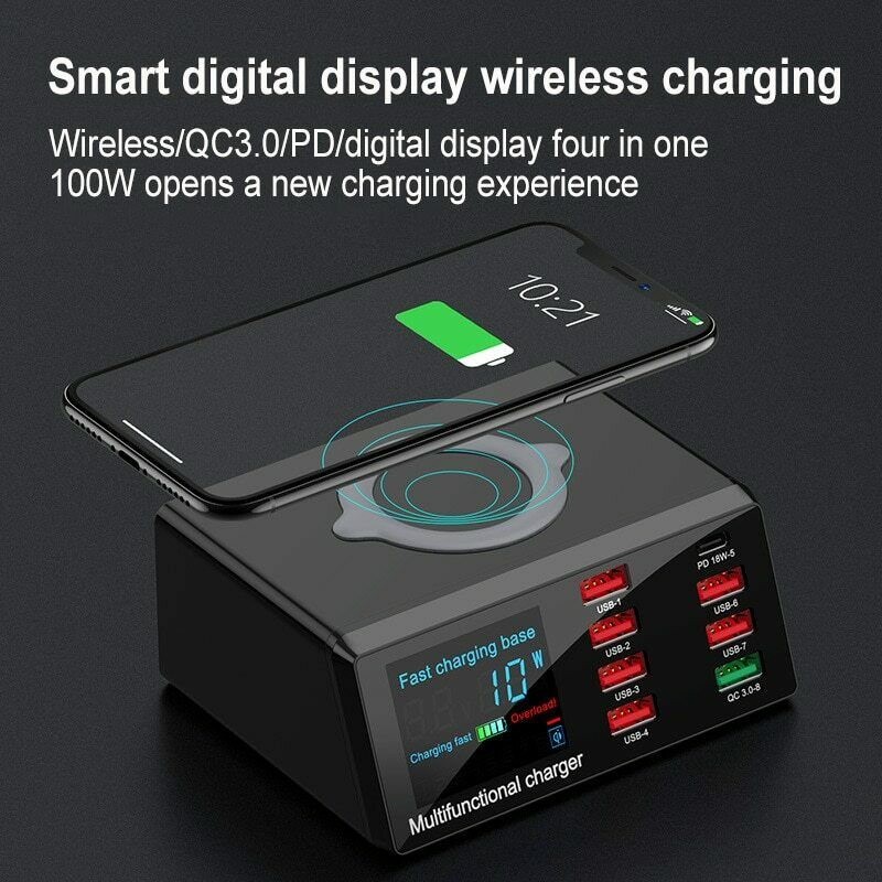 

New 100W 8 Ports USB QC 3.0 Fast Charger PD Quick Adapter Wireless Charging Station