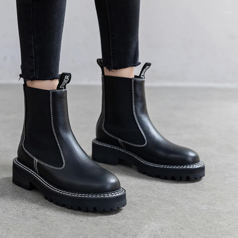 

Retro Style Cow Full Grain Natural Leather Women Boots Black Elastic band Round Toes Riding HandmadecShoes For Women Winter191, Black2 with plush