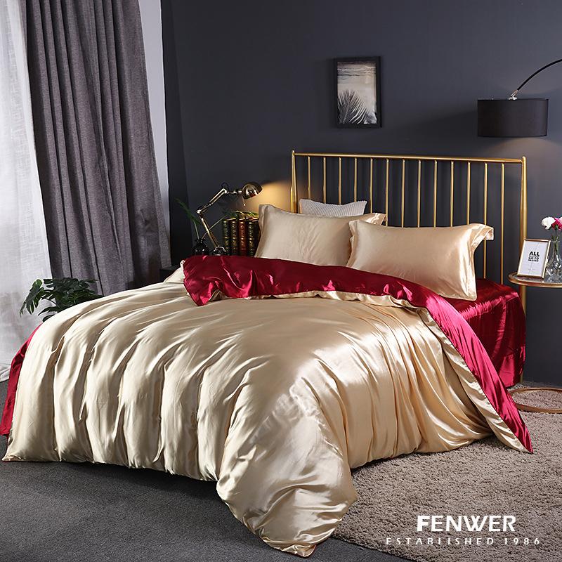 

FENWER 100% mulberry silk Bedding Sets bed linen dekbedovertrek queen Bed Fitted Sheet comforter cover sets, Red