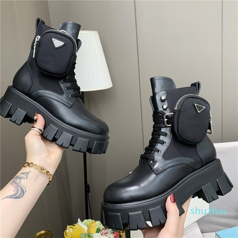 2022 Fashion Designer Hommes Femmes Designers Bottes Cheville Martin Boot Pocket Noir Bootss Nylon Militaire Chaussures Inspiré Combat Taille
