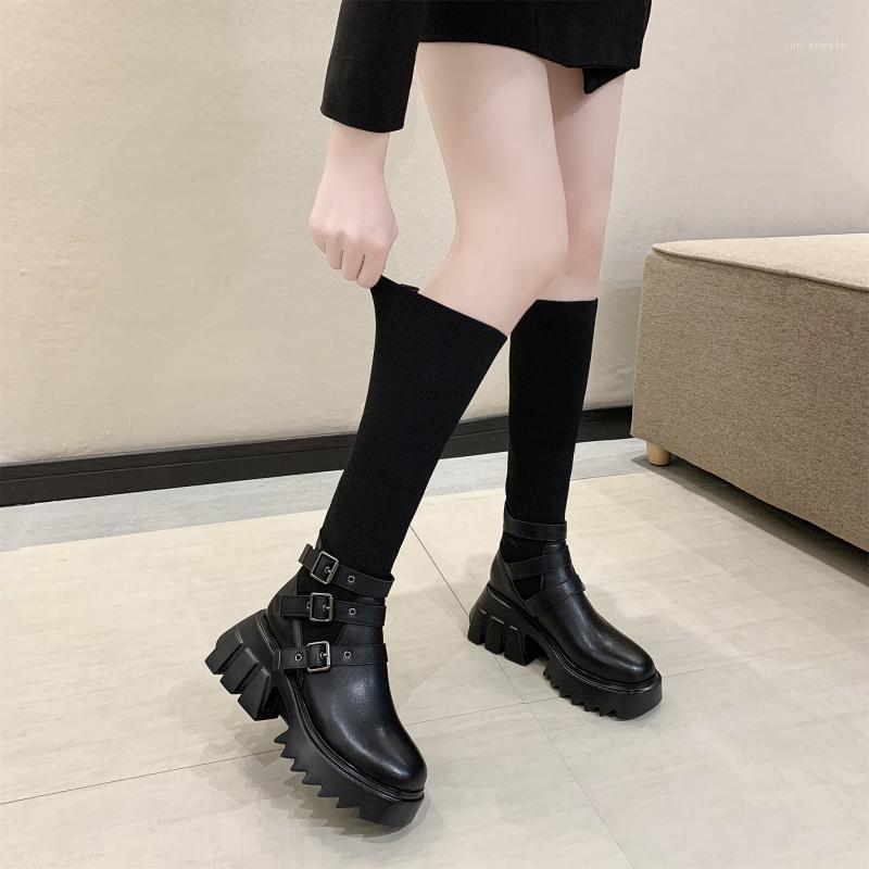 

Super High Heel Platform Boots for Women 2020 Autumn Winter Mid-Calf Knee Boot Stretch Fabric Sock Shoes Thick Wedges Shoe Woman1, Black