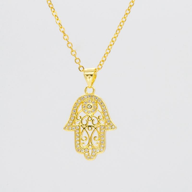 

Hot Hamsa Hand Necklace Gold Color Cubic Zirconia Pendants & Necklaces Women/Men Link Chain Amulet Hand of Fatima Jewelry