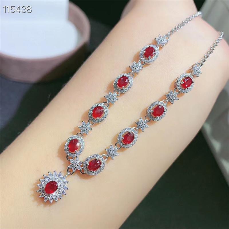 

Xin Yipeng S925 sterling silver plated white gold inlaid real natural ruby necklace fine jewelry wedding gift for women 3×4mm