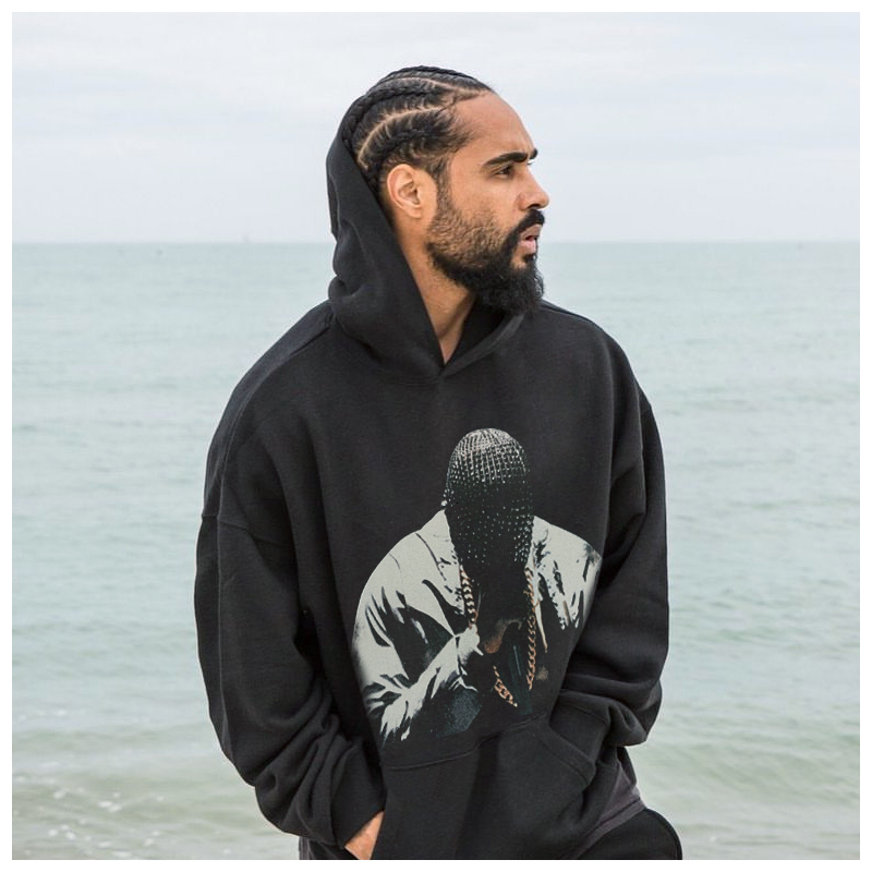 

2021 Punk Winter New Style Hip Hop Rap Singer Printed Men's High Street Hoodie Couple Wear Qf9m, Black