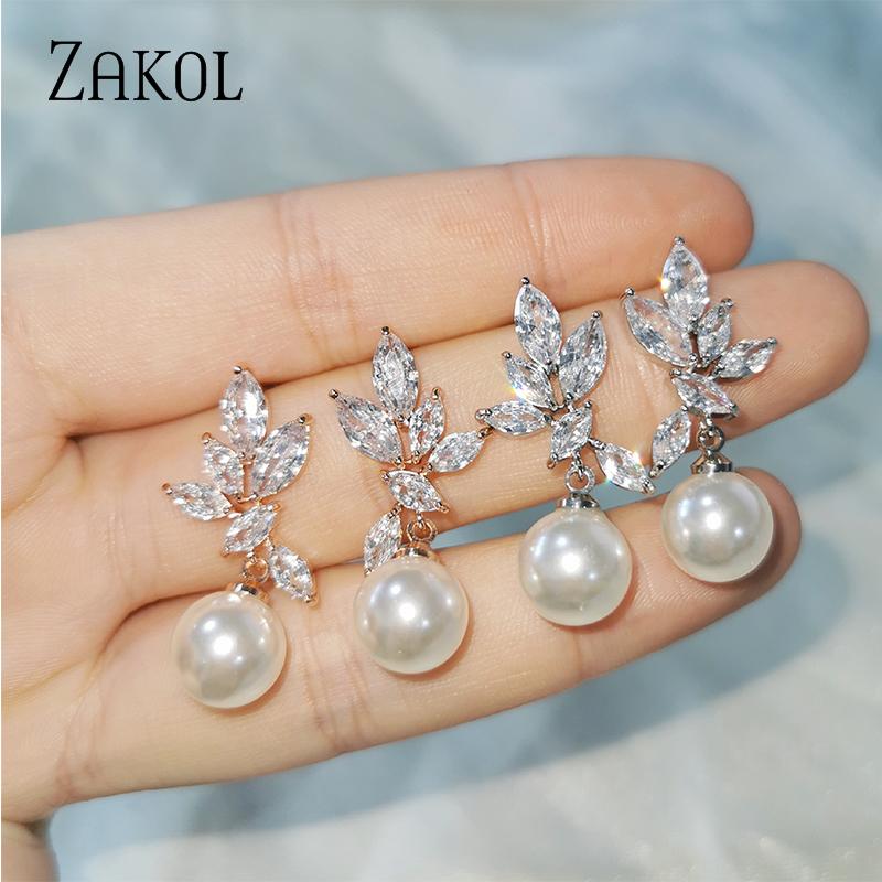

Dangle & Chandelier ZAKOL Design Cute Romantic Cubic Zirconia Freshwater Pearl Drop Earrings Luxury Jewelry For Women FSEP5032