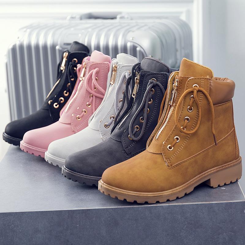 

Ladies Fall/winter2020 Women Wear Lace-up Short Boots Women Casual Flat-bottomed Overalls Women's Boots WinterBootsWomen, Black