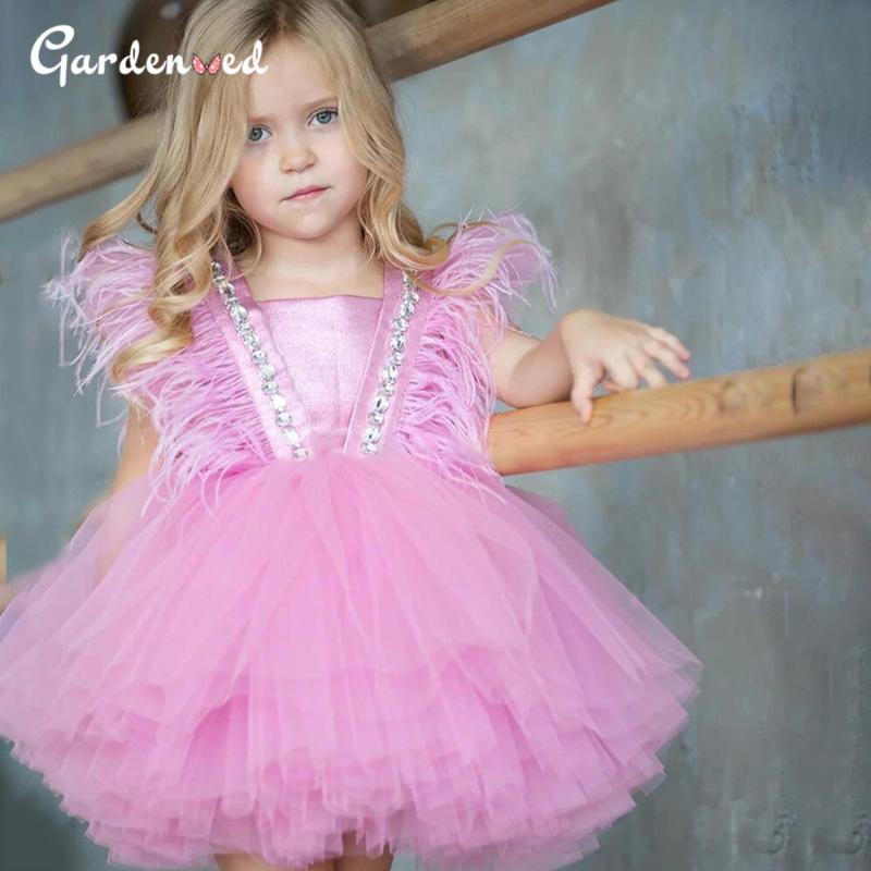 

Puffy Feathers Ball Gown Princess Dress Beading Girl Birthday Dress Christmas Party vestido de festa de casamento, Blue