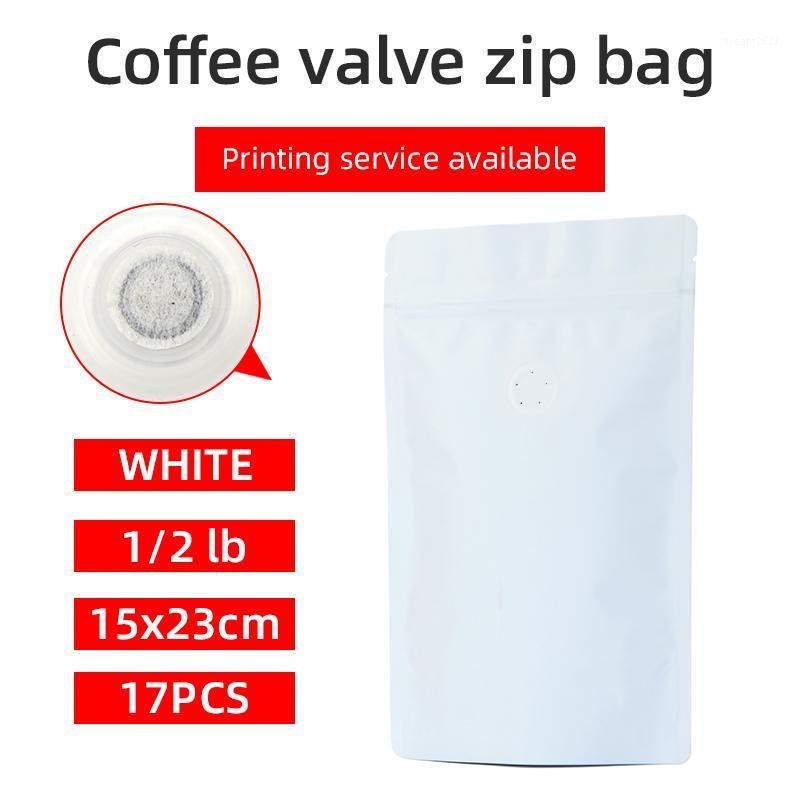 

17pcs 1/2 pound 250g matte white coffee bean pouch one side degassing valve coffee bag white stand up zip bag1