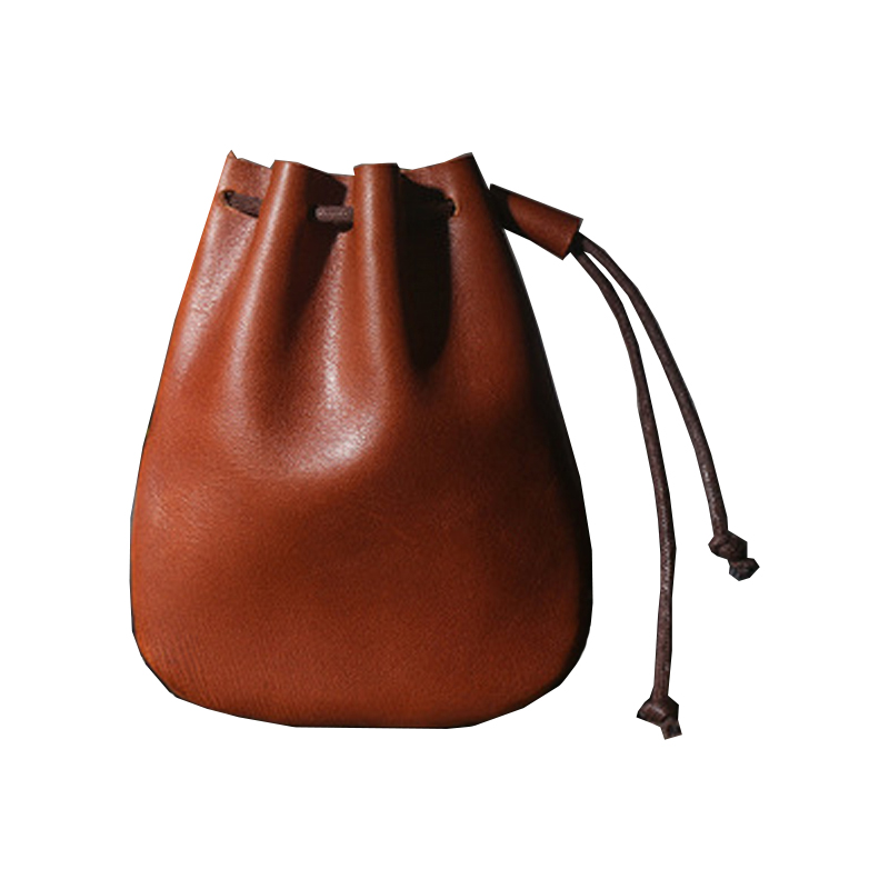 

Retro Small Wallet Drawstring Storage Bag Crazy Horse Leather Mini Coin Purse Genuine Leather, 9*11cm