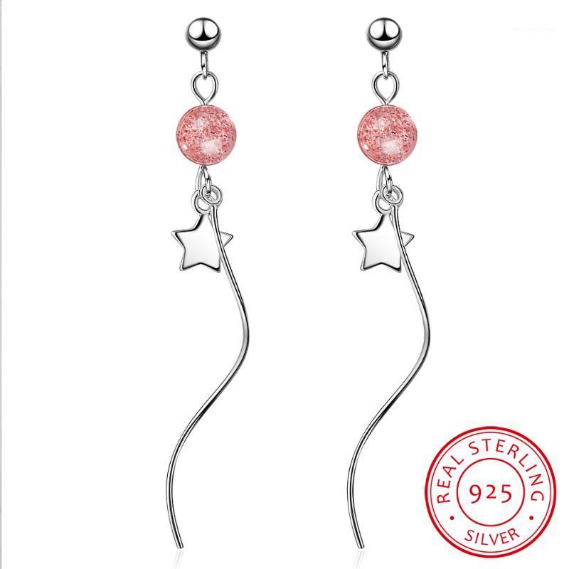 

New Arrival 925 Silver Earrings For Women Jewelry Pink Crystal Charm Stars Long Tassel Wave Earring Girl Engagement Accessories1