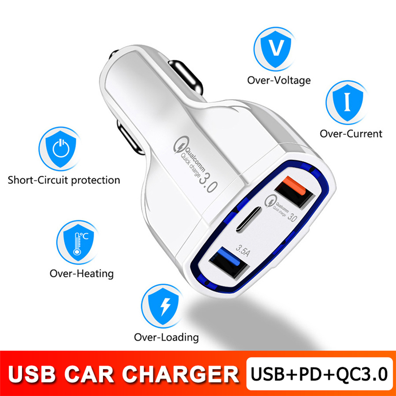 

DHL 50pcs Dual USB Car Charger 5V 7A Type C PD Port Quick Charge QC3.0 For iPhone 7 8 Samsung S10 Smartphone Universal Fast Charging Adapter