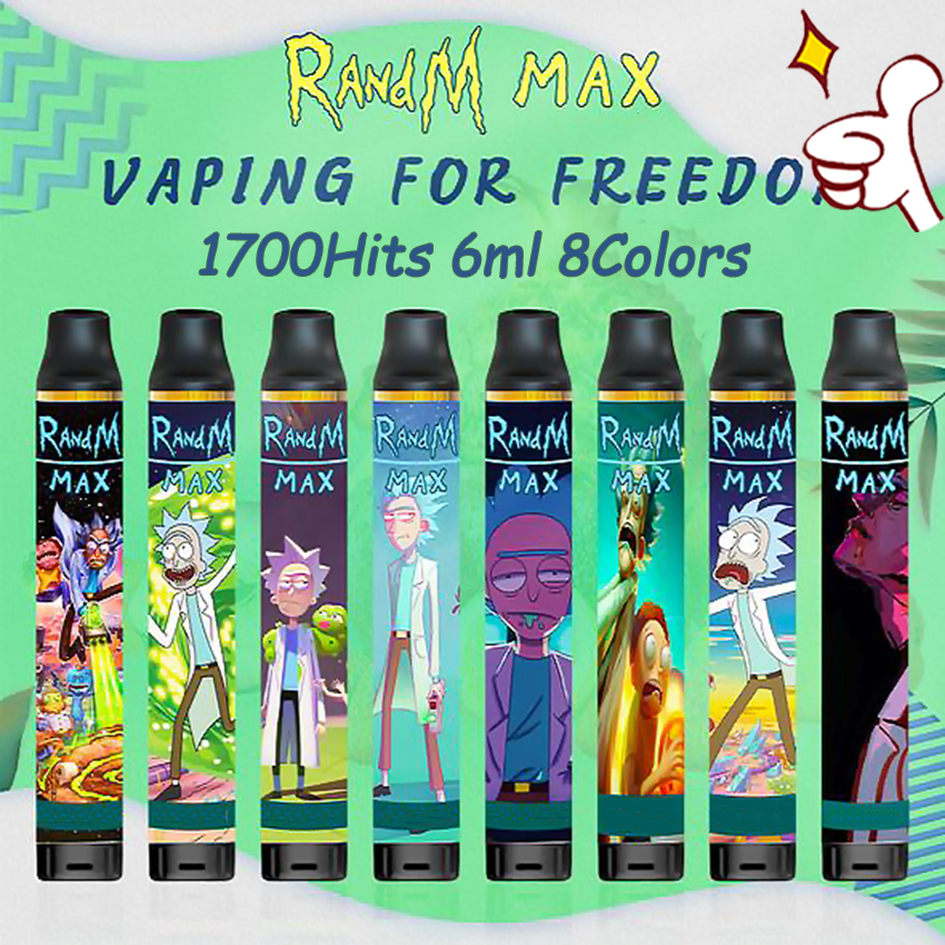

RandM MAX High Quality Disposable Device Vape pen Shipping Fast 1700Puffs 1100mAh Battery Ecig Air Flow Adjustable Cartoon Style