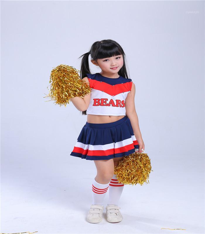 

2pcs pom poms free gift)Children Cheerleading Performance Girl Aerobics Competition Cheerleader School Cheer Team Uniforms Kids1