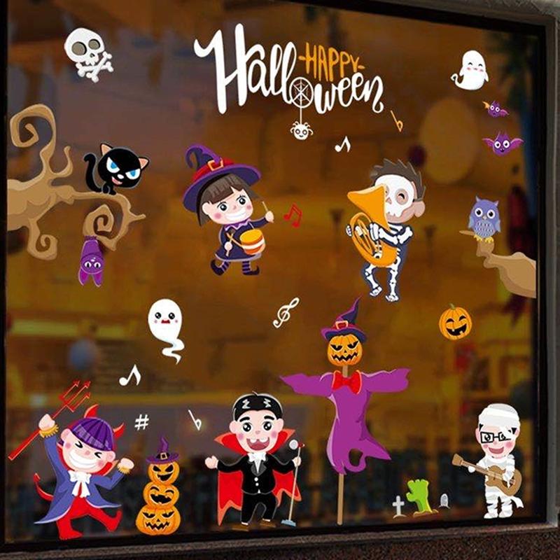 

Halloween Window Clings PVC Stickers Happy Witch Ghost Pumpkin Bat Plane Window Switch Wall Stickers for Home Shop