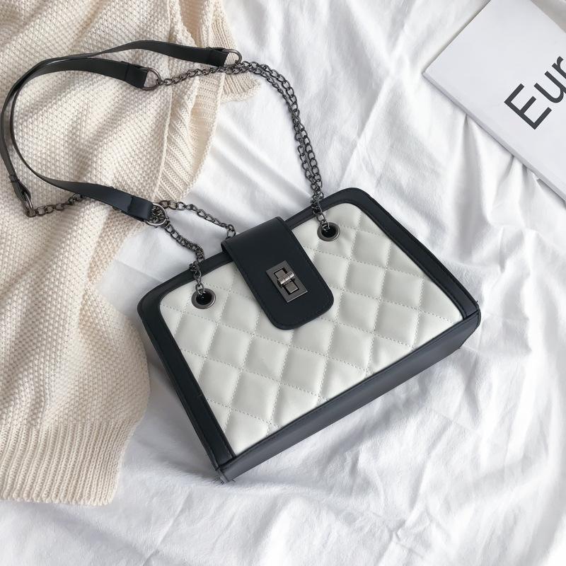 

Bolso Mujer Lattice Square Tote Bag 2020 Fashion New High Quality PU Leather Women Designer Handbag Chain Shoulder Messenger Bag, Black