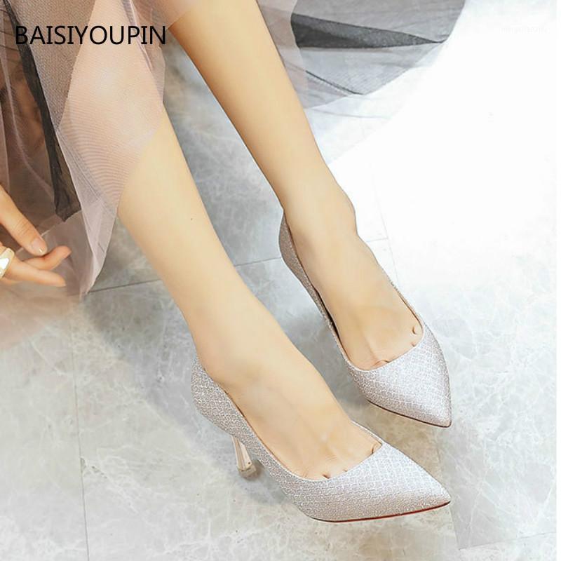 

Wedding Solid Blingbling Fashion Women Shoes 7cm High Heels Sexy Casual Female Pumps Shoes Pointed Toe Four Seasons High-quality1, Silver