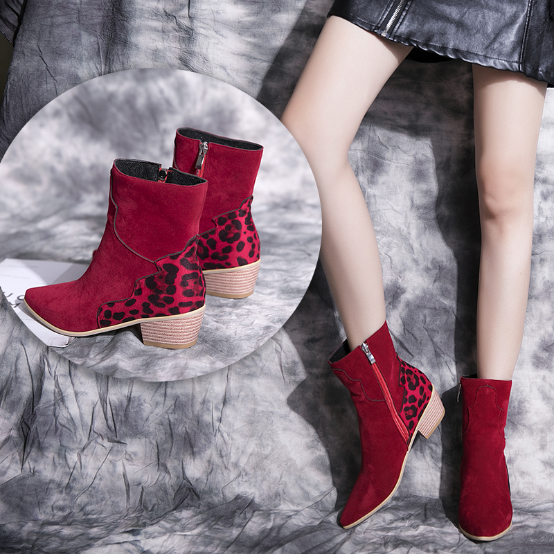 

Women's fashions 2020 Autumn Wholesale shoes Female retro-herd leopard mend short Nice little mujer boots party, Brown