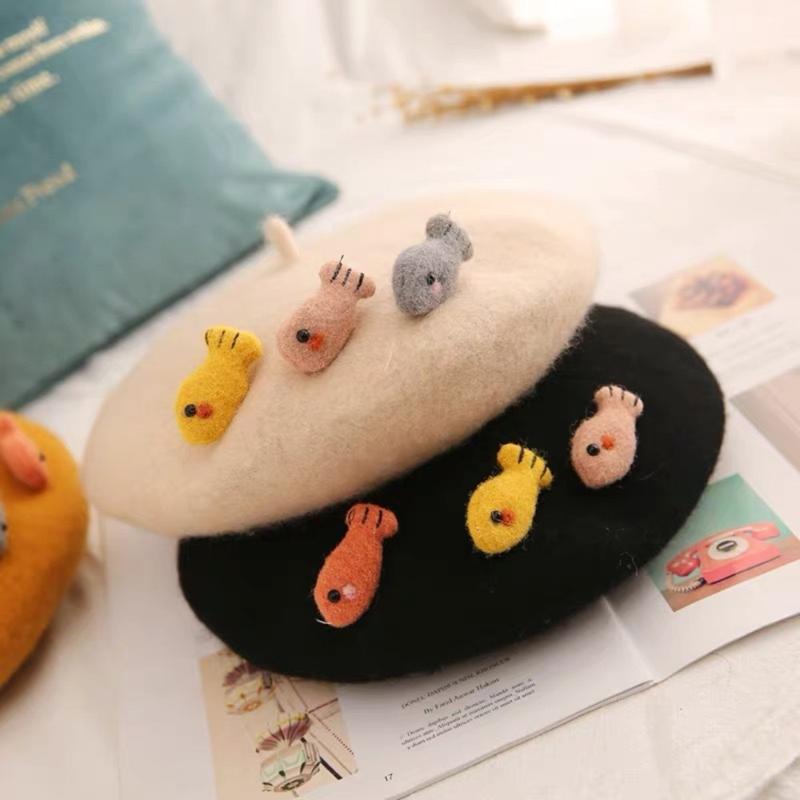 

Beret hat women bonnets Cute Vintage college wind sailor black woolen little fish Beanie hat Retro sweet painter wholesale, 08