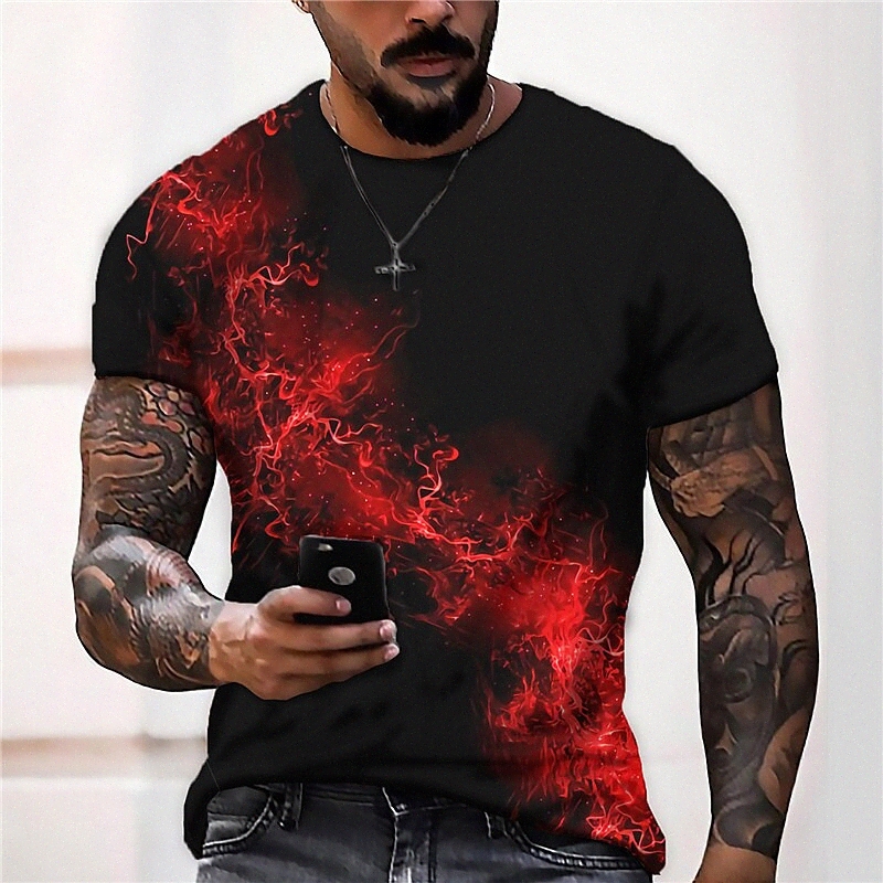 Men's Unisex Tee T shirt Shirt 3D Print Graphic Prints Flame Crew Neck Daily Holiday Print Short Sleeve Regular Fit Tops Casual Designer Big an