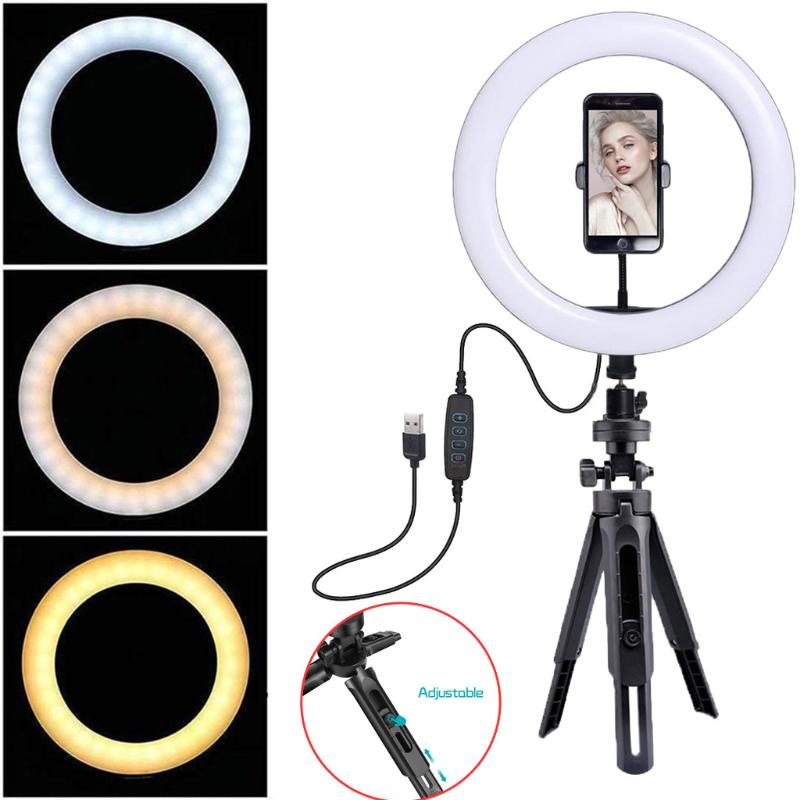 

10 inch Ring Light With Tripod Stand For Cell Phone Selfie Live Phone Holder USB 3 Modes LED Light Ring Lamp For Tik Tok Youtube