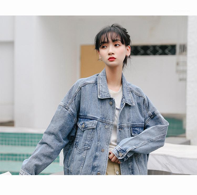 

Turn-down Collar Jean Jacket for Women Loose Casual Blue Fashionable Women Coats Female Denim1, Black