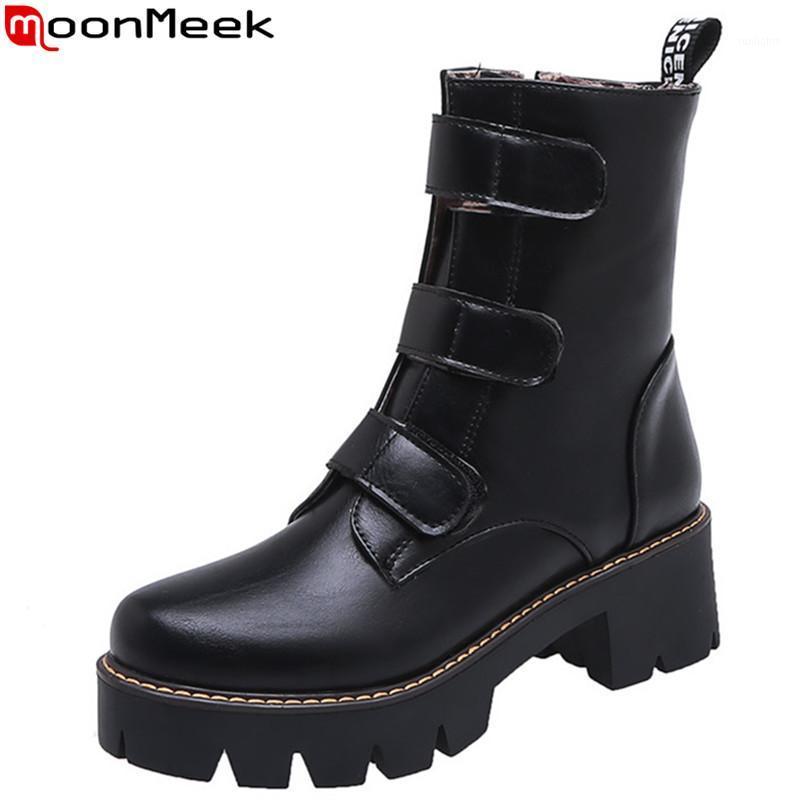 

MoonMeek big size 34-43 fashion ankle boots for women round toe zip ladies platform boots classic ladies autumn winter1, White