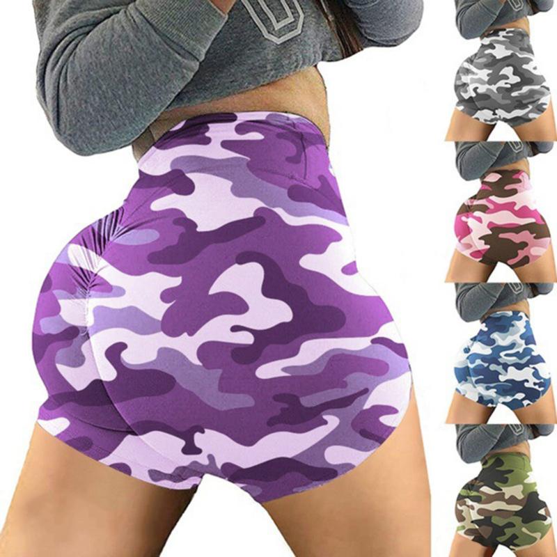 

2020 Newest Hot Women High Waist Summer Camouflage Sports Fitness Shorts Gym Yoga Tights Running Exercise Short Sexy Women Short, Blue