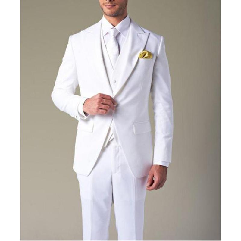 

White Men's Wedding Suits 3 Piece Set Groom Tuxedos Formal Dress Male Latest Design Jacket Waistcoat with Pants 2020, White;black