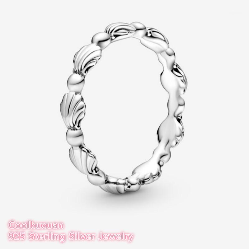 

100% 925 Sterling Silver Beaded Seashell Band Ring For Women Wedding Gift Original Jewelry Accessories1