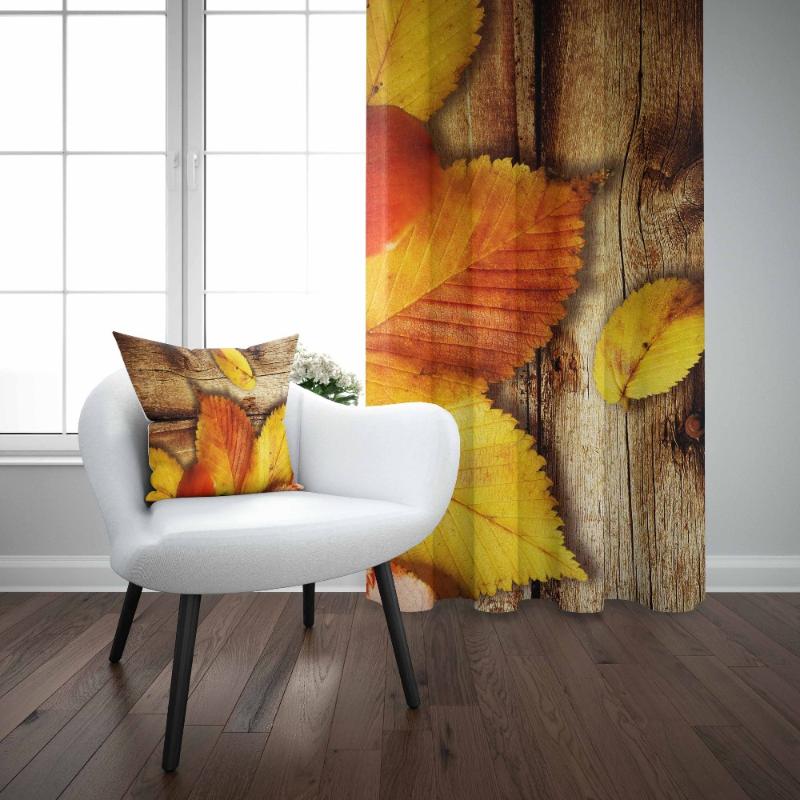 

Else Brown Tree Wood Orange Yellow Dried Leaf Floral 3D Print Living Room Bedroom Window Panel Curtain Combine Gift Pillow Case, As pic