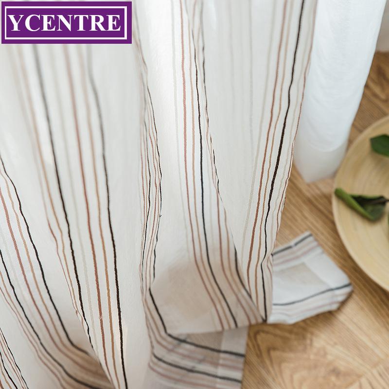 

YCENTRE Colorful Strip Style Window Treatment Semi White Voile Tulle Sheer Curtain for Living Room,Kitchen Drape for Bedroom, Blue