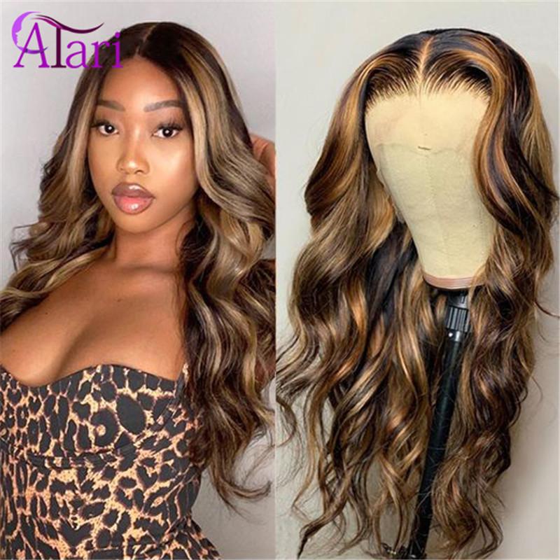 

Honey Color Omber Highlight Virgin Hair Lace Front Wigs Body Wave Peruvian Transparent Lace Frontal Wigs 100% Human Hair, Natural color