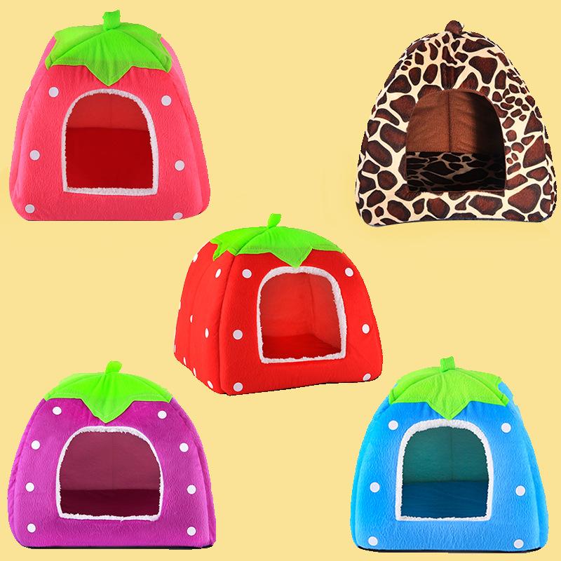 

Soft Strawberry Pet Dog Cat House Comfortable Kennel Doggy Bed Foldable Fashion Cushion Basket Cute Animal Cave Pet Products, Blue