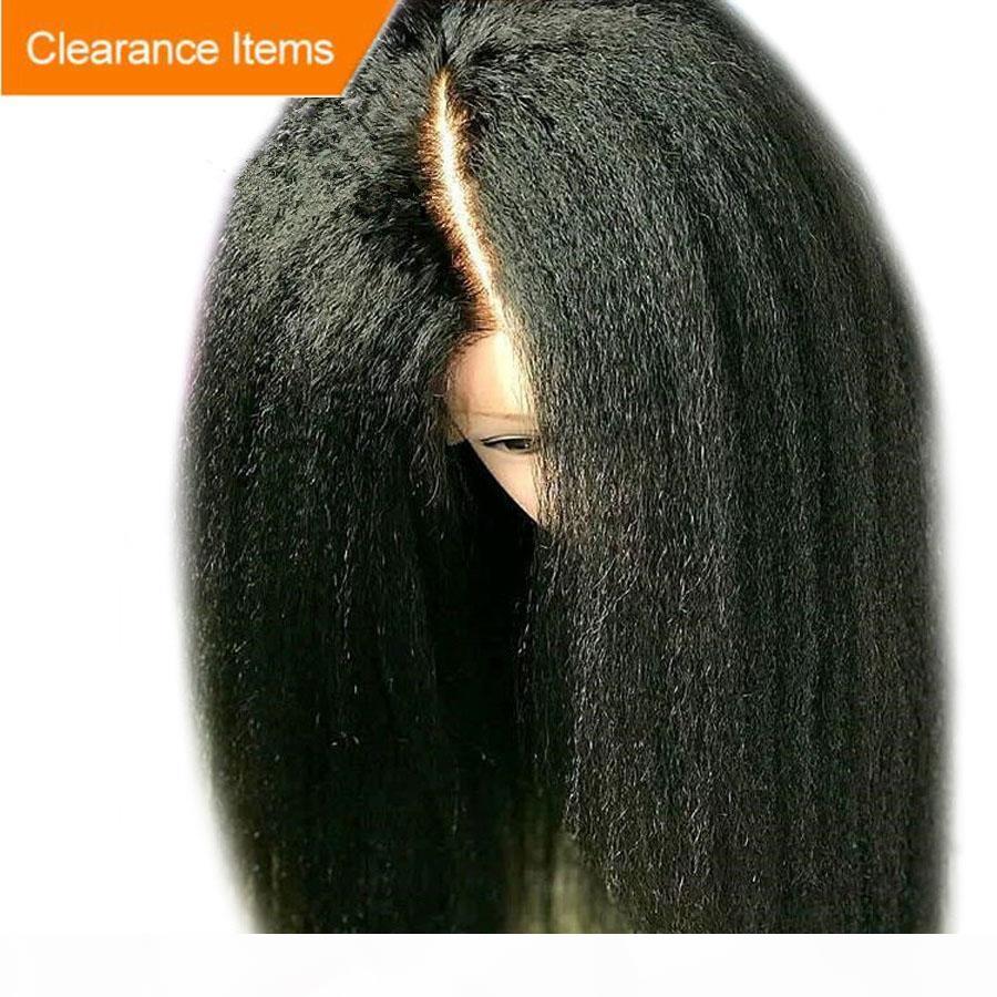 

High qualty yaki kinky Straight wig 13X4 brazilian full lace front wig preplucked synthetic hair wig Natural Hairline For Women, Blue