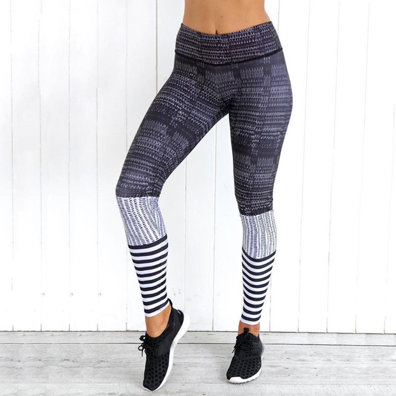 

Yoga pants push up Women high waist leggings striped fitness running pants breathable elastic Ladies plus size casual trousers, Gray