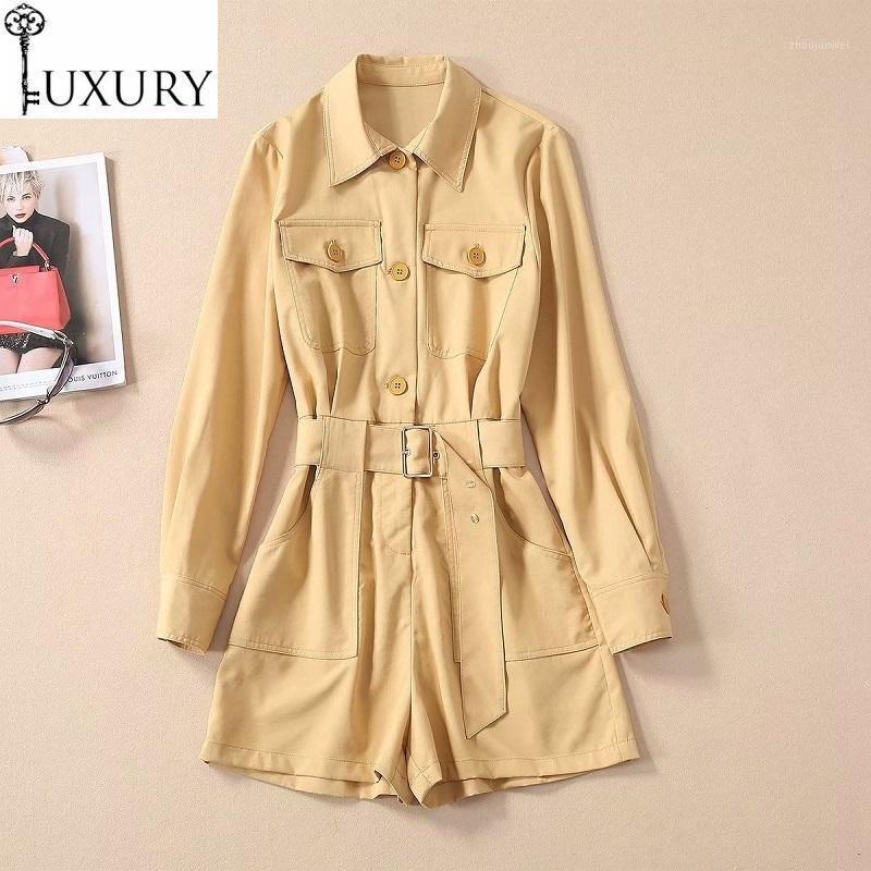 

Women' Jumpsuits & Rompers 2021 High Quality Shorts Summer Women Turn-down Collar Chest Pocket Deco Long Sleeve Casual Jumpsuit Ladies Play, As pic