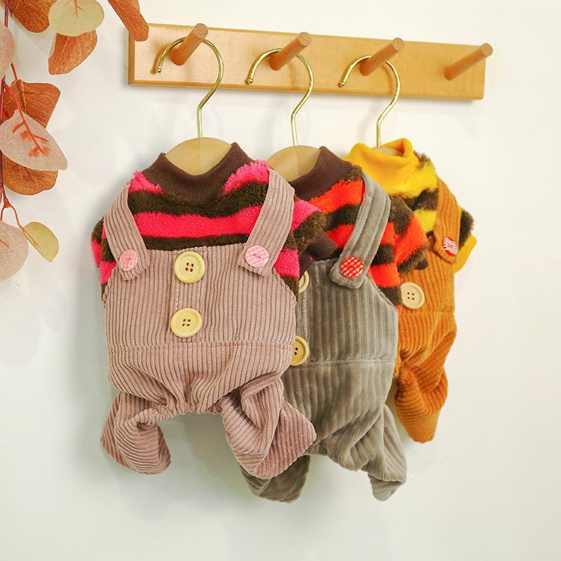 

Multi Colors Dog Jumpsuit with Buttons Pet Dog Clothes for Autumn and Winter Clothes Striped Overall Small Puppy Pet1