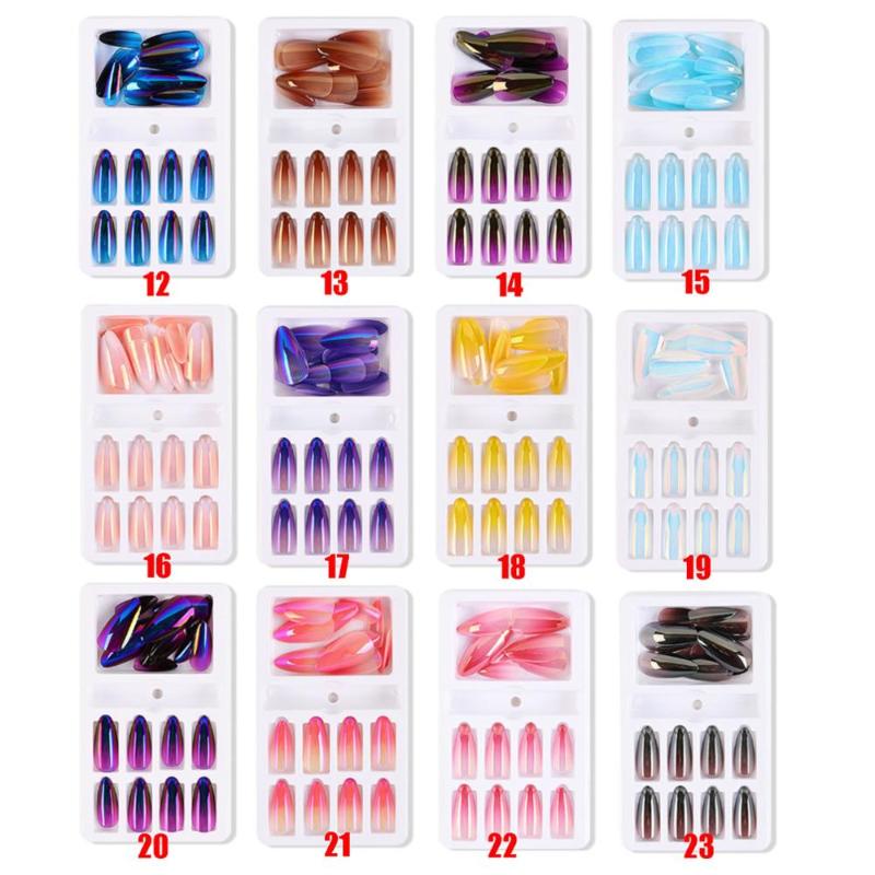 

24Pcs Colorful Gradient False Nails Tips Stiletto Pointed Wearable Fake Nail Full Cover Nail Decoration Press Glue Manicure Tool, 13