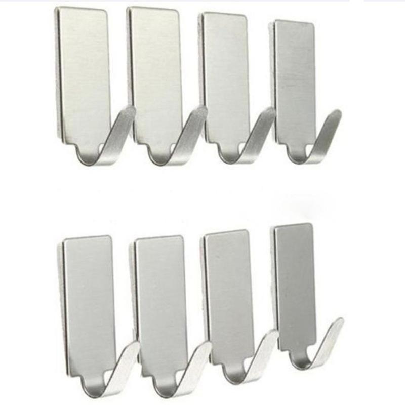 

8 PCS Self Adhesive Hook Hanger Home Kitchen Wall Door Stainless Steel Holder Hook Hanger Bathroom Door Hooks for Hanging Hot