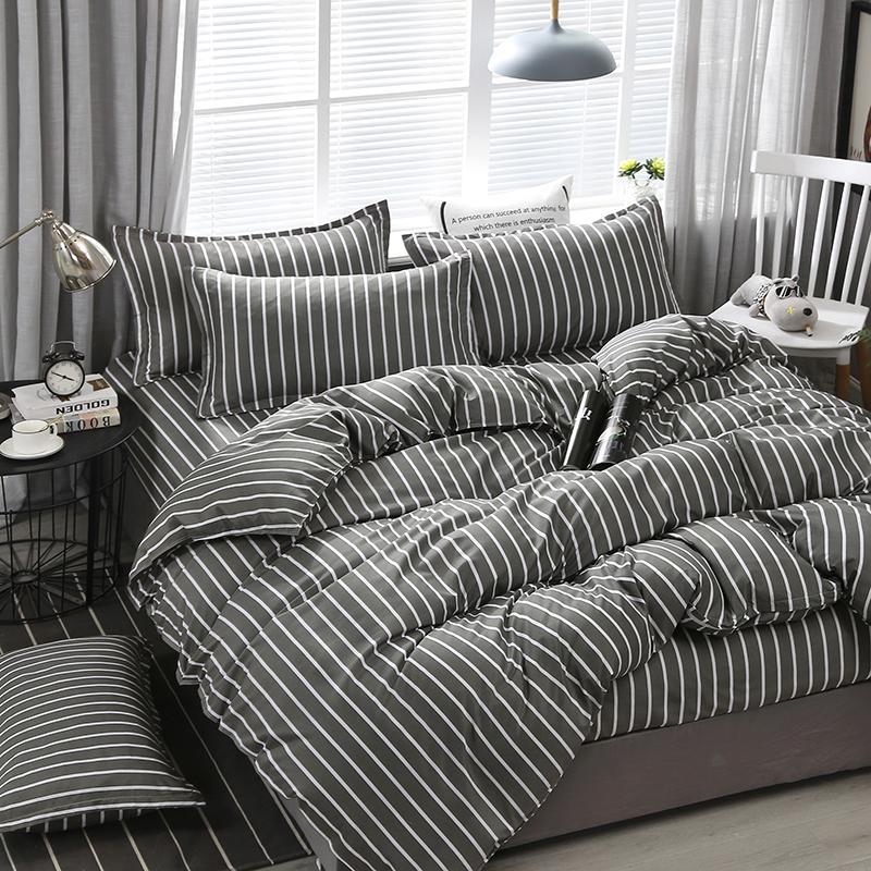 

Quality Brief Stripe Printing Textile Bedding Set Include Duvet Cover&sheets&pillowcases Comfortable Home Bed Set, As pic